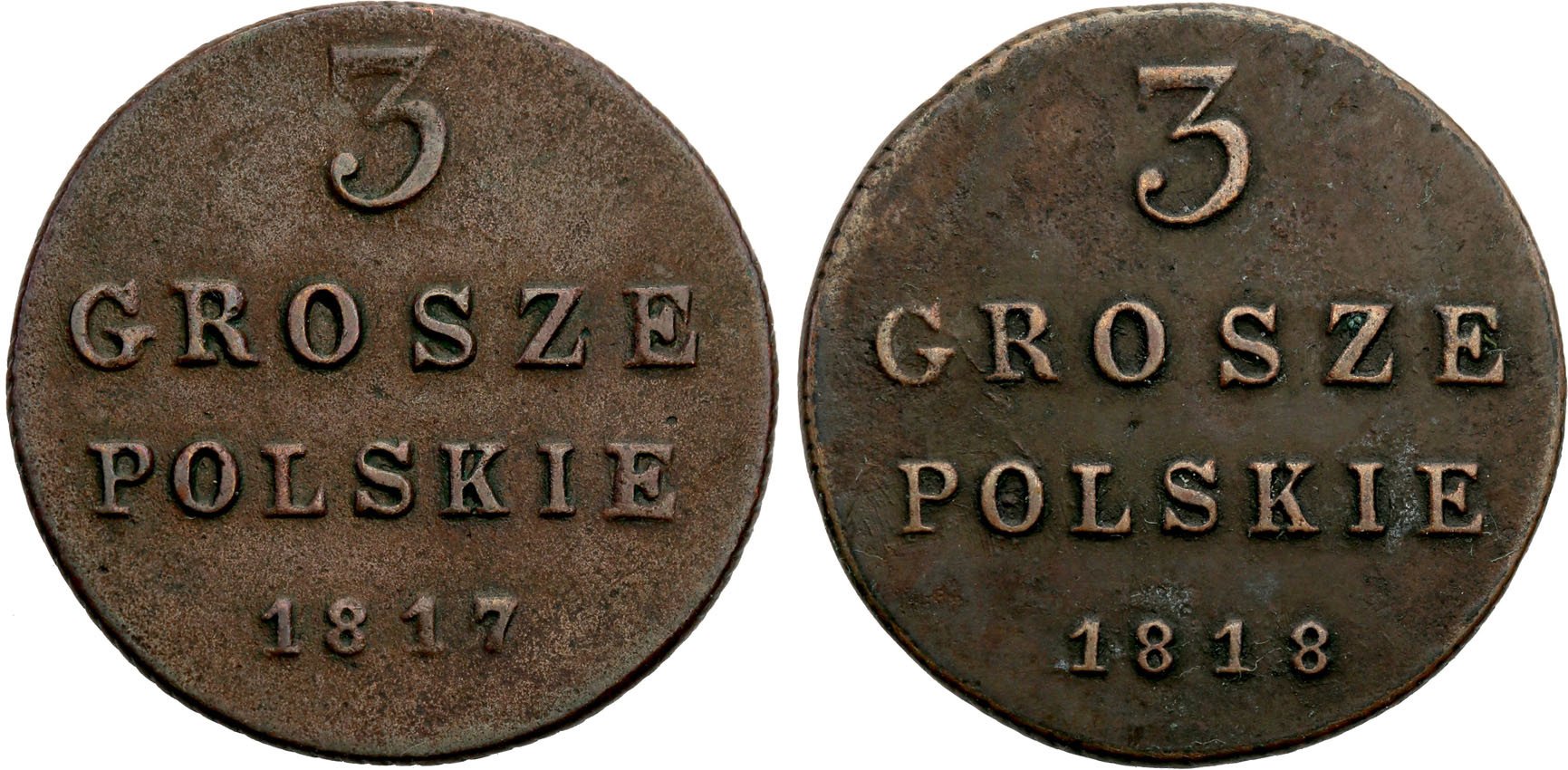 Polska XlX w. / Rosja. 3 Grosze Polskie (Trojak) 1817-1818, Warszawa – zestaw 2 szt.